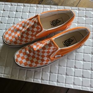 Vans Orange Checkered Slip-On Shoes